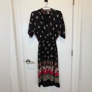 Vintage Samuel Blue Floral Black and Pink Women's Dress Y2K 90s Farmhouse